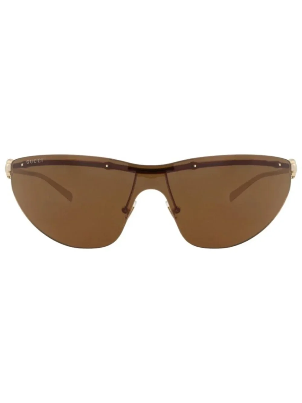 New Gucci Women's Sunglasses Shield Wrap Metal Frame Gold Gold Brown